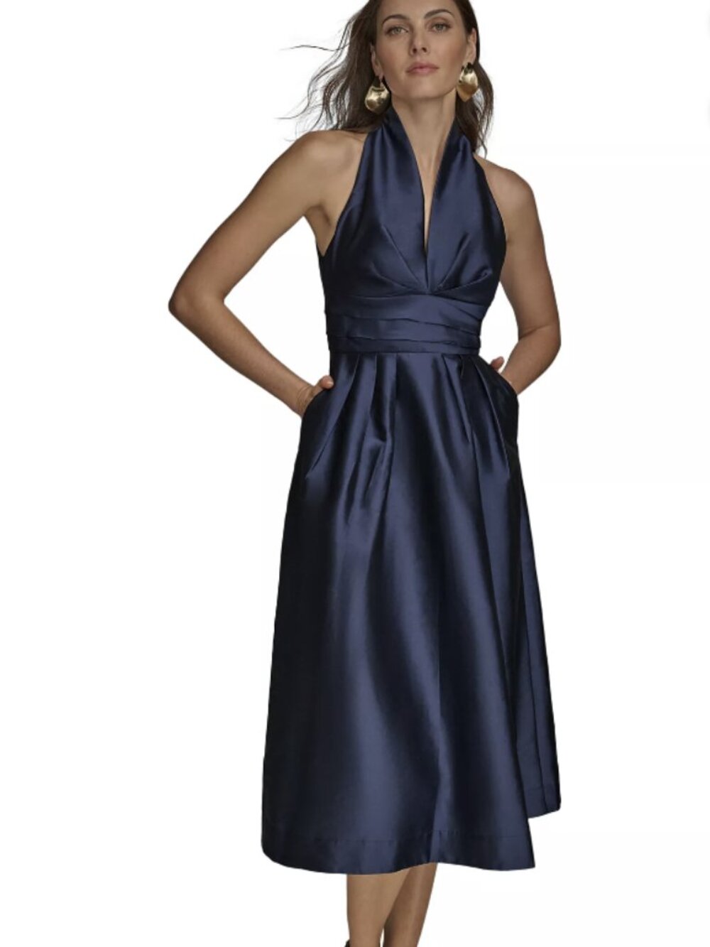 Donna Karan New York Women's A-Line Halter Taffeta Midi Cocktail Dress NWT